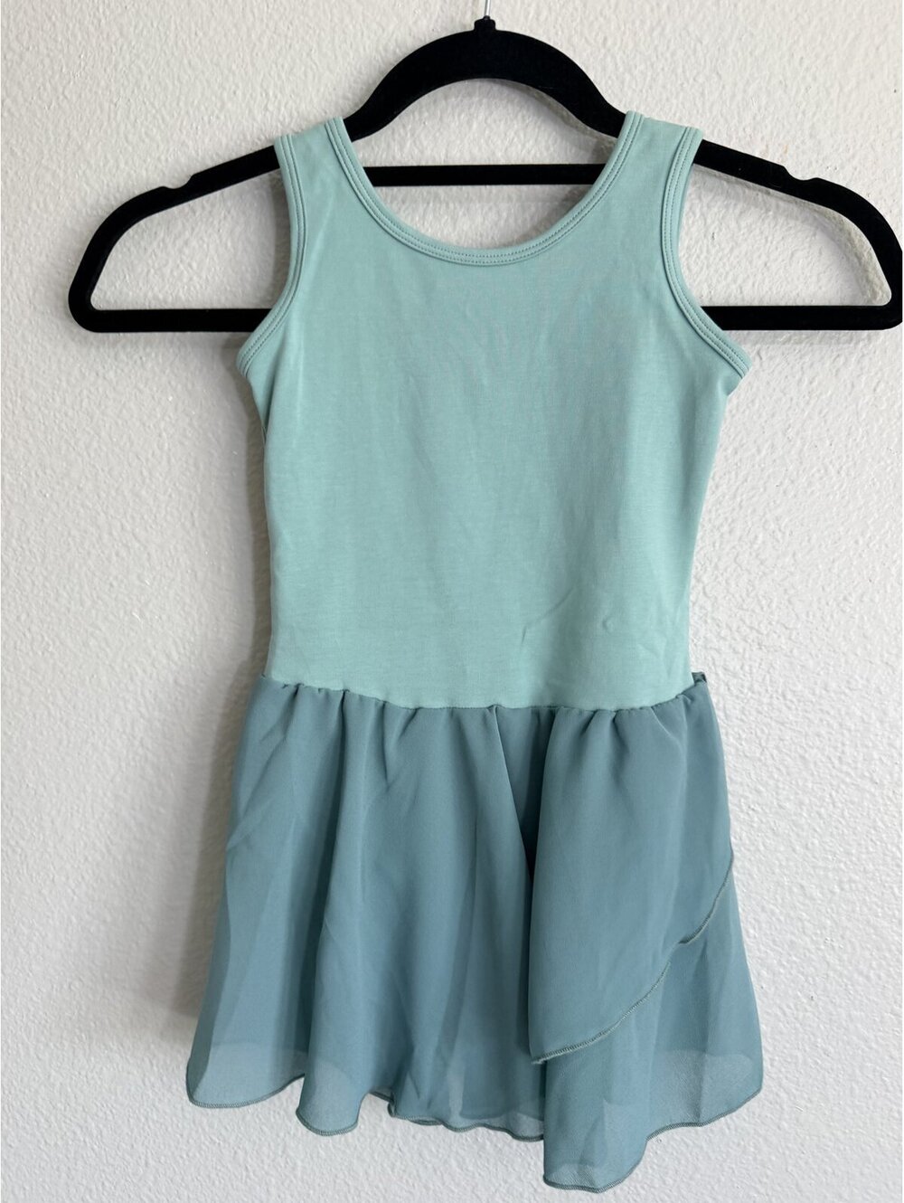 Sage Green Tank Leotard Dress with Chiffon Wrap Skirt Girls Size 120